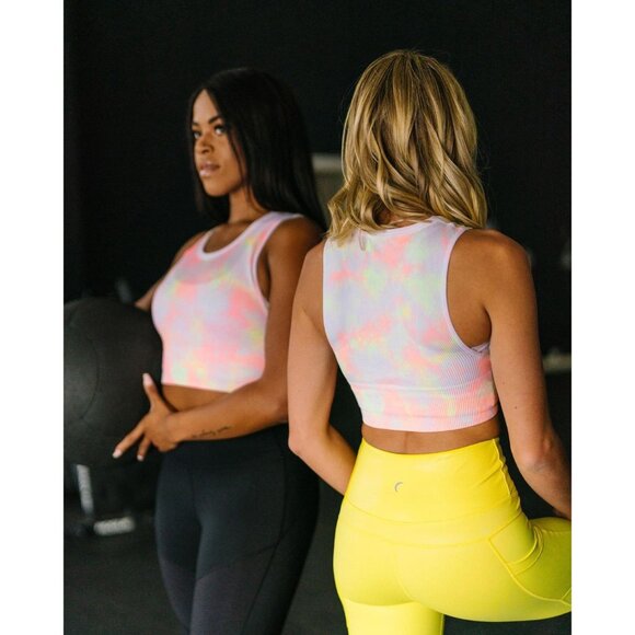 Zyia Active White Hendrix Crop Tank Top Size Large Tie-Dye Ribbed Longline Bra - Picture 6 of 6